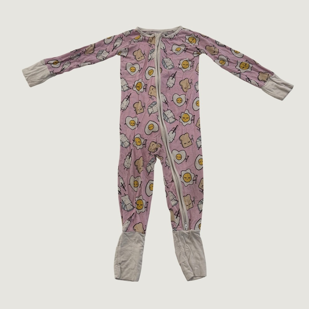 Little Sleepies Bamboo Pink Breakfast Pajama Sleeper 12-18M Eggs Toast Milk